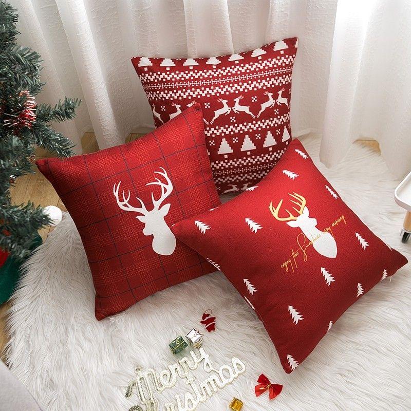 Christmas Cartoon Pillow cover,Santa Claus,reindeer,snowman,cute Pillowcase,home Celebration,red Creative Gift