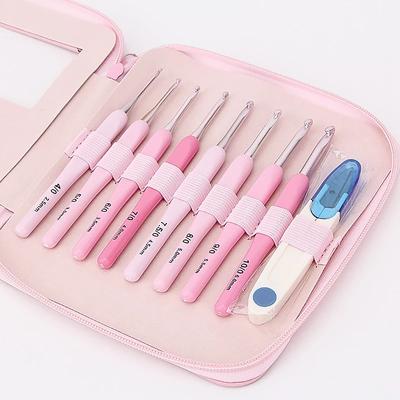 9-teiliges Häkelnadel-Set mit rosa Griff, Aluminium, 1,0–10 mm, Stricknadeln, Weben, Bastelgarn, Häkeln, mittleres Roving, Nähwerkzeug-Set