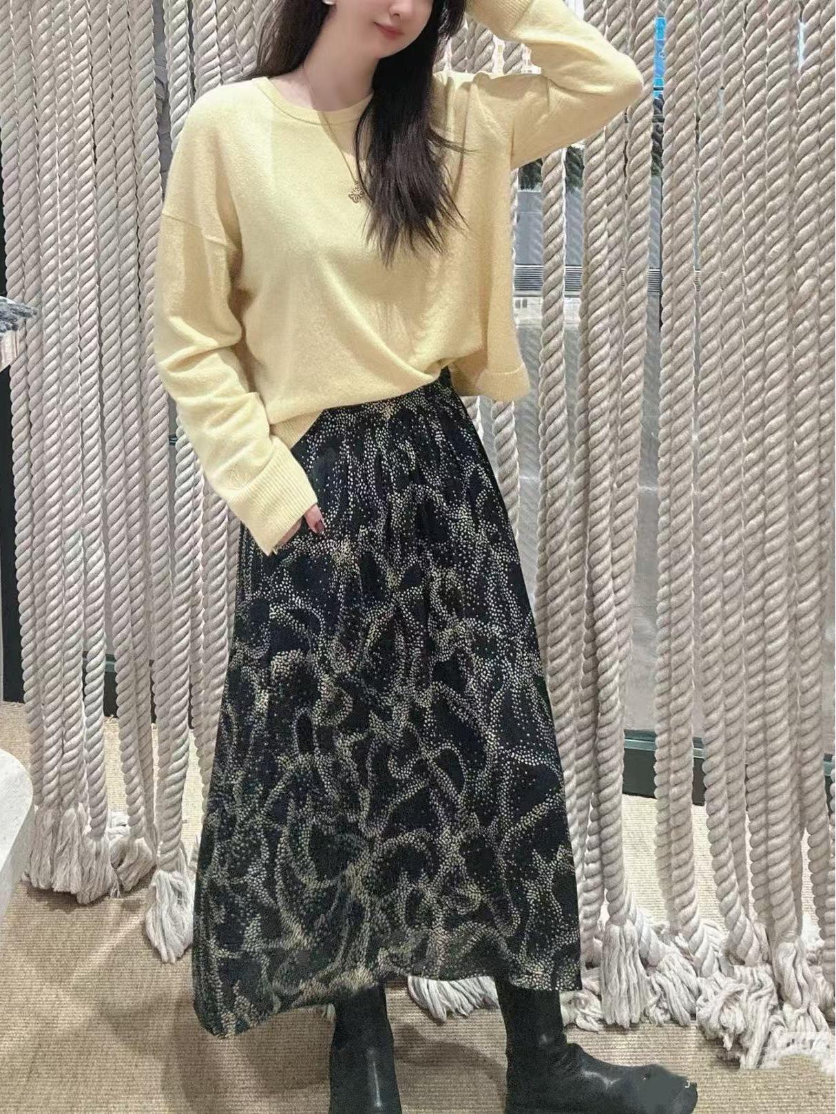 2026 Retro French Polka Dot A-line Mid-length High Waist Slimming Skirt M чёрный