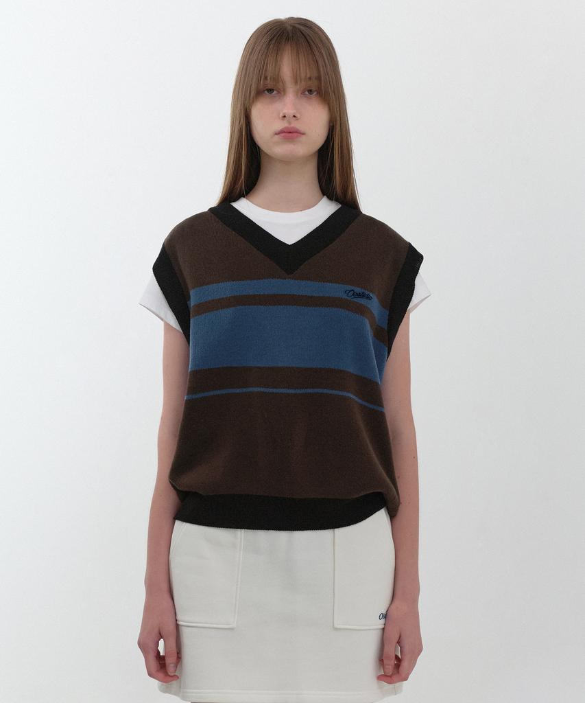 Oioi Collection Striped Knit Vest_Brown