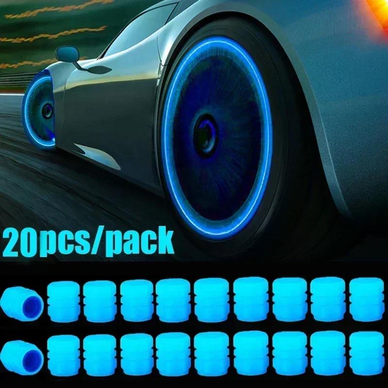 1-20PCS Luminous Car Tire Valve Cap Fluorescent Night Glowing Decor Motorcycle Bike Wheel Nozzle Dustproof Tyre Valve Stem Caps Valve Stems 1