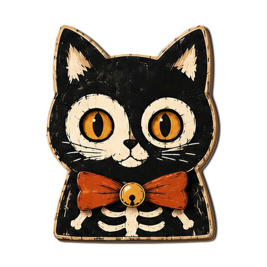 Fall Home Decor for Tables Vintage Halloween Wooden Decor, Cat Mummy Skeleton Figurines, Festive Tabletop Farmhouse Centerpiece Shelf Mantel