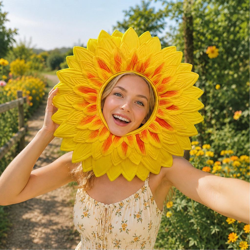 Sunflower Headband for Dance Performance Sports Event Party - Open Face Design for Kids and Adults