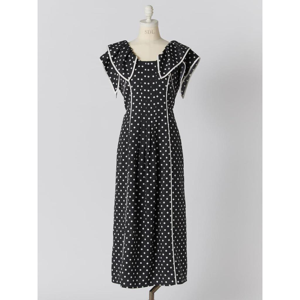 Used New [Snidel] Ruffle Collar Print Dress SWFO261136 Women's BLK 00