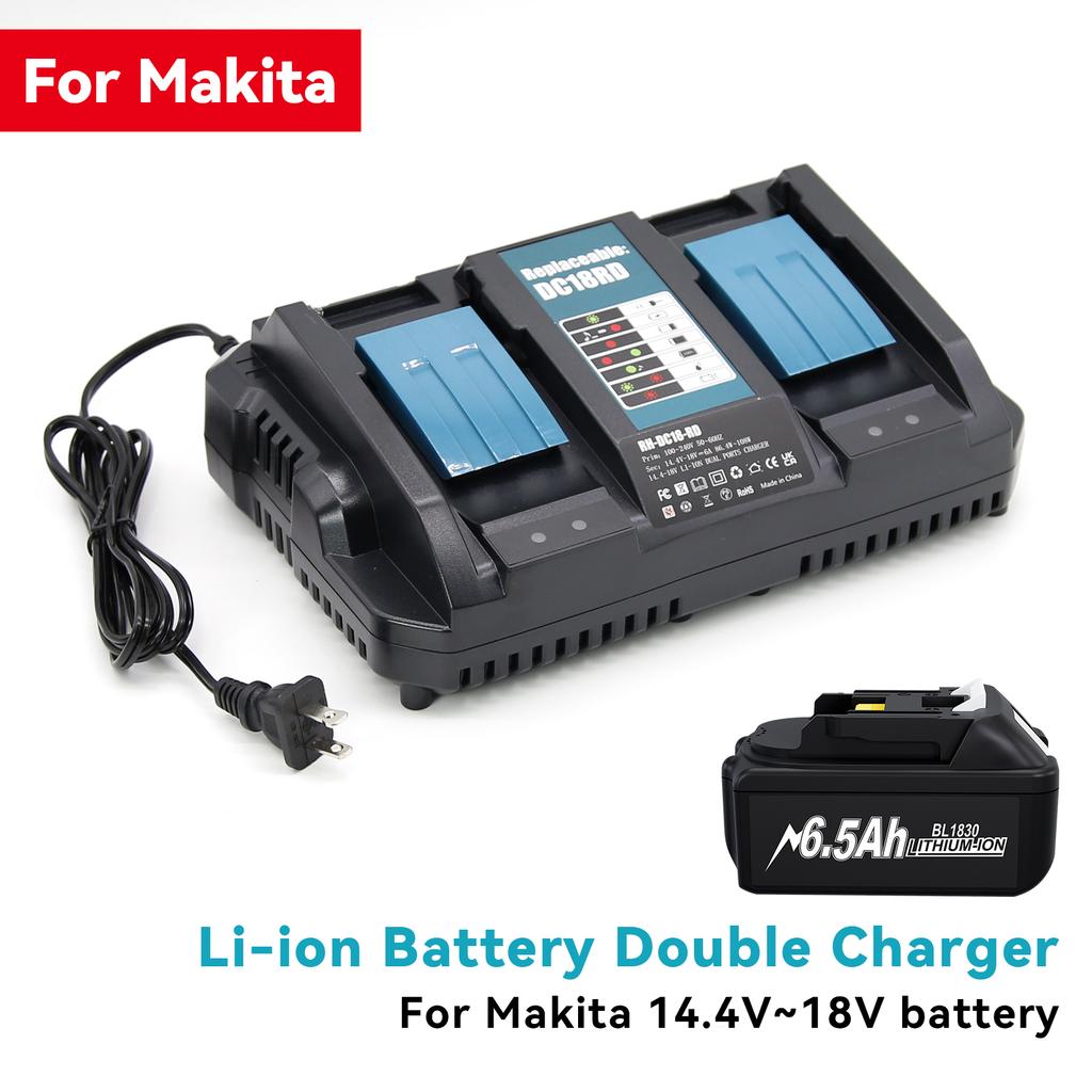 DC18RD 18V Dual Charger For Makita BL1830 BL1415 BL1430 BL1840 BL1850 BL1860 14.4V-18V Li-ion Battery Replacement 6A Charger