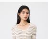Square Collar Striped Knitted Sweater for Women In the Summer of 2026, Double Breasted Slim Fit and Slimming, Mid Sleeve Style Base Top