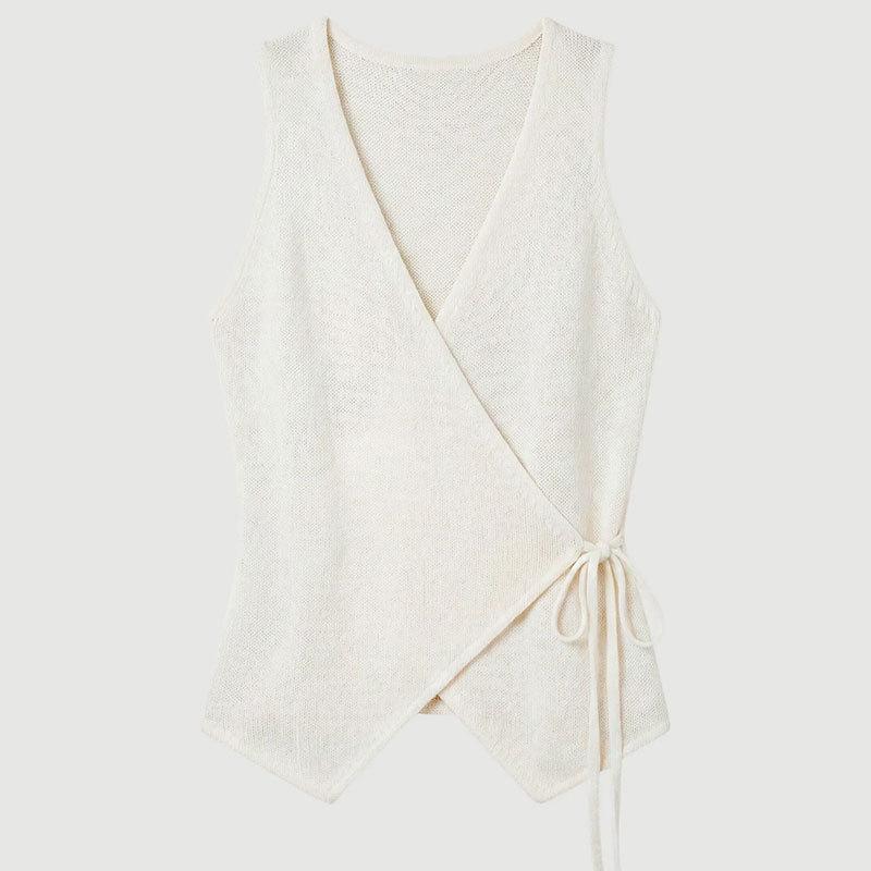 European and American New Sexy Lace-up Vest Vest Wrap Shirt V-neck Slim-fitting Sleeveless Knitted Top Sweater Women