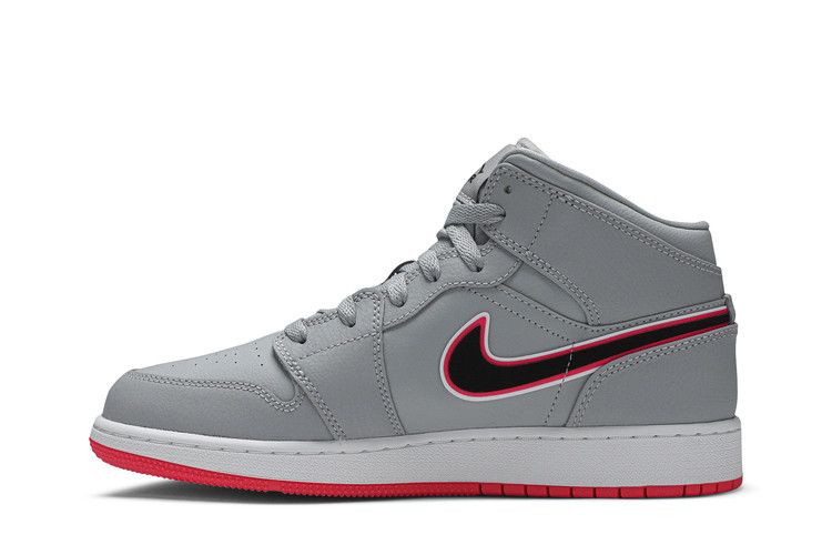 Kids' Sneakers Jordan 1 Mid Wolf Grey Racer Pink Black (GS) Wolf Grey/Racer Pink-White-Black