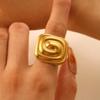 LATS Elegant Stainless Steel Big Bloom Flower Rings for Women 18K Gold-plated Open Rings Finger Jewelry Wedding Her Gift Punk