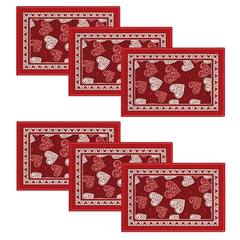 4/6pcs Valentine's Day Placemats, Red and White Heart Pattern Placemats, Suitable for Table Decoration, Romantic Polyester Placemats, Perfect for Vale