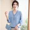 LANGSHA Women's V-Neck Seven-Sleeve Knit Top