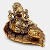 Ganesh-idol på blad - Lord Ganesha med Diya - Metall-diya for Diwali-dekorasjonsartikler Hjemmedekorativ gave
