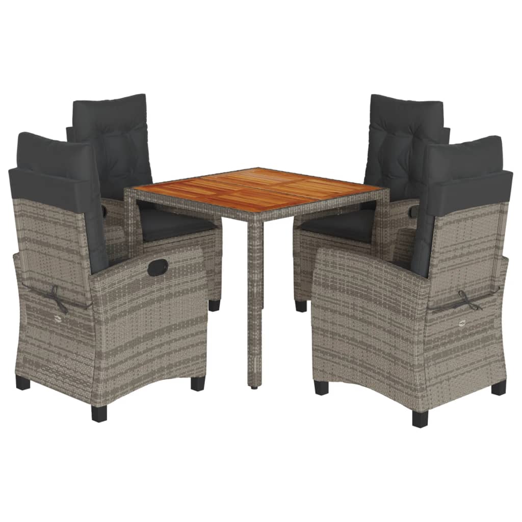 5 Piece Outdoor Dining Set with Cushions Grey Poly Rattan