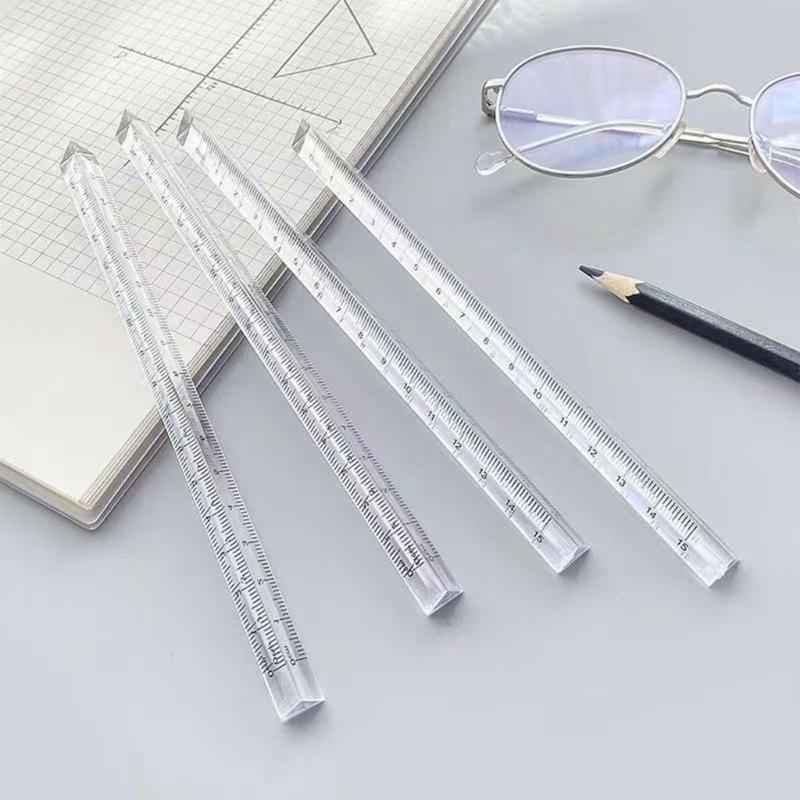 2Pcs Clear Triangular Scale Ruler 15cm 20cm Plastic Drawing Ruler Geometry Tool for Measuring Engineering Drawing
