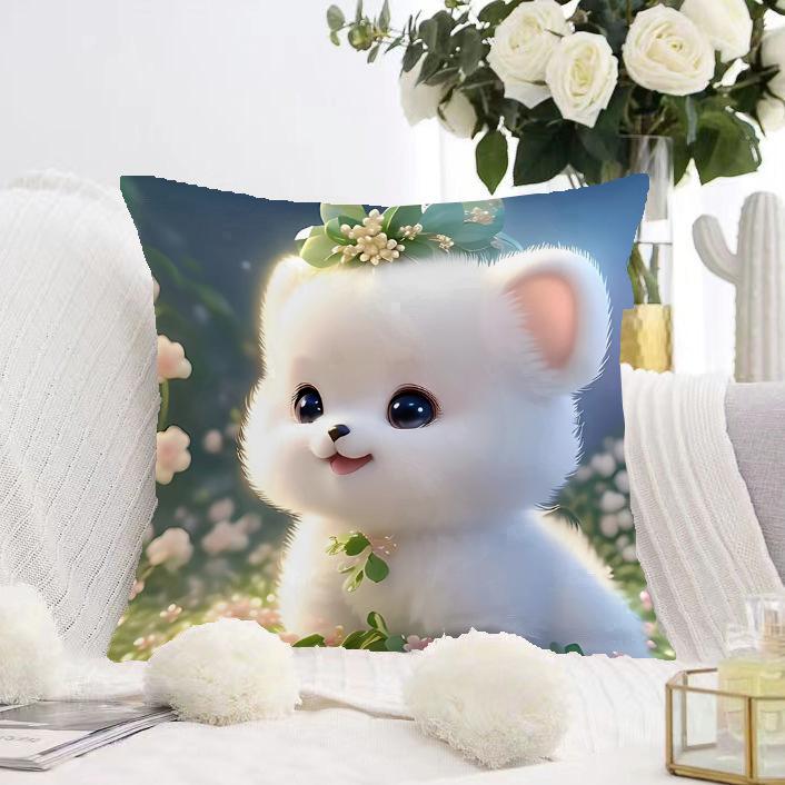 White Cat and Dog Pillowcase Dormitory Decoration Office Living Room Sofa Home Pillowcase