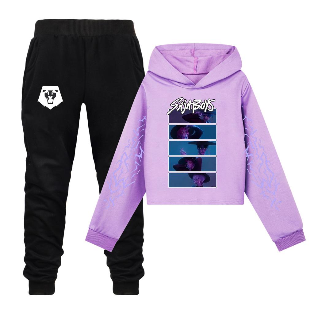 Plush Long Sleeved Pants Loose Pullover Hoodie Set For Children