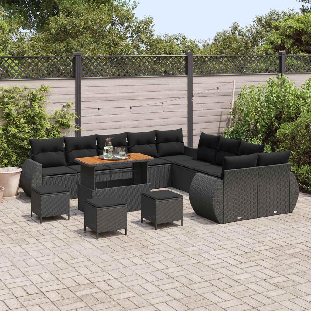 Garden Sofa Set 14 pcs Black Poly Rattan