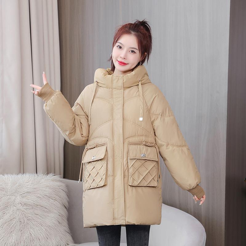 Neuer Herbst- und Winter-verdickter Daunen-Baumwollmantel mittellang Damen Koreanischer Stil Locker Kapuzen-Baumwolljacke Freizeit-Baumwollmantel