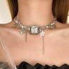Y2K Cyber Punk Leather Watch Pendant Choker Collar Gothic Butterfly Star Necklace Jewelry for Women