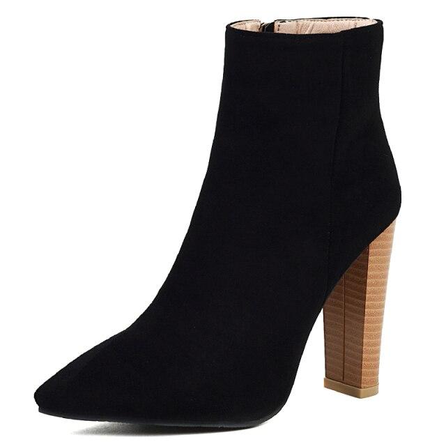 

Модные женские ботильоны, сексуальные бежевые, черные ботильоны на каблуке для женщин, брендовая дизайнерская обувь с острым носком, осенне-зимняя вечеринка, большой размер 9.5 чёрный