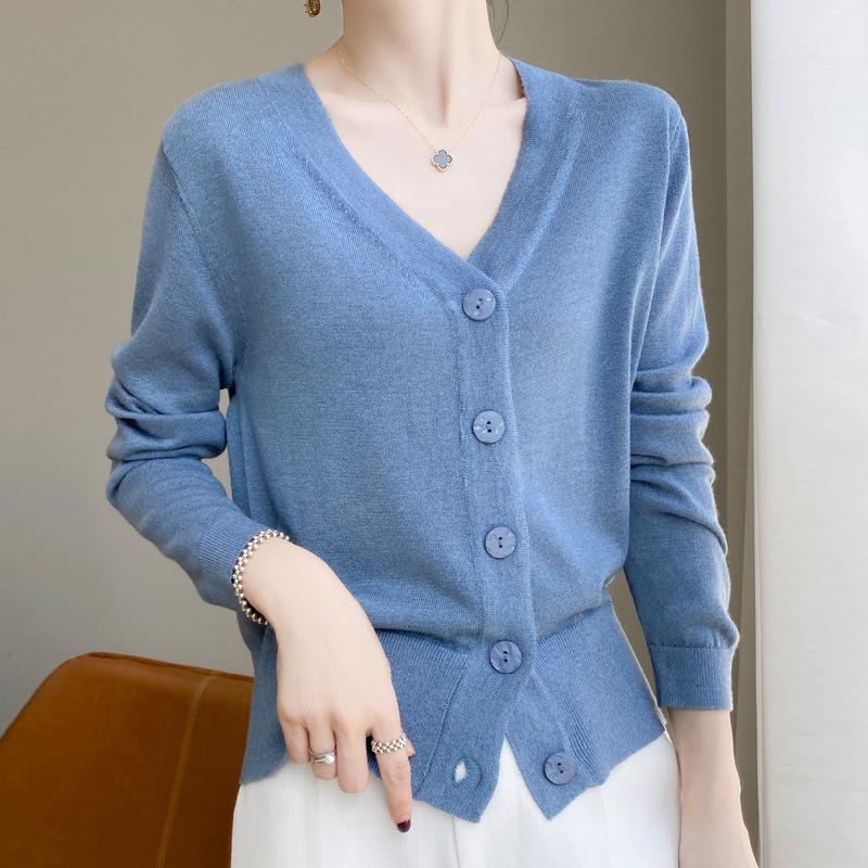 Women's Flashing V-Neck Knitted Cardigan - Lightweight Autumn Sweater, Stylish Short Outerwear, Air-Conditioning Top
