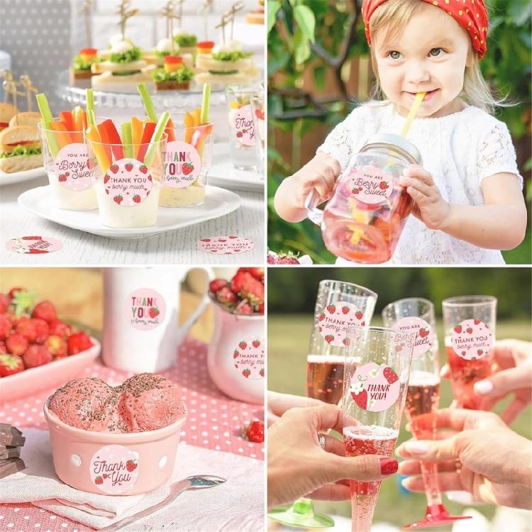 500Pcs Round Thank You Sticker Strawberry Thank You Label Seal Sticker for Seal Envelope Wedding Valentines Packaging