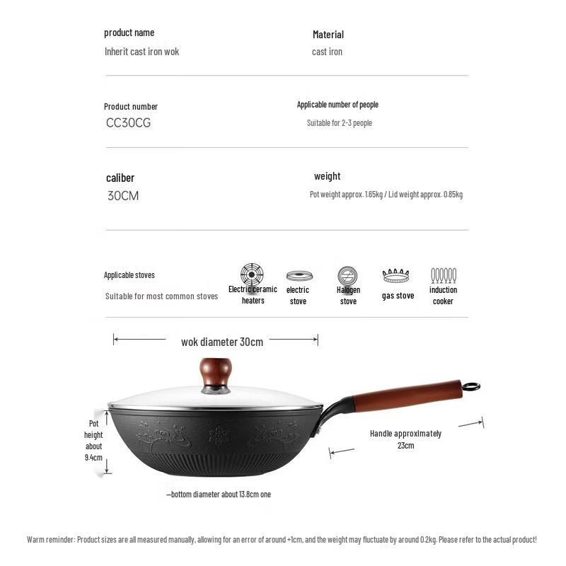 COOKER KING 30cm Nitrided Non-Coated Cast Iron Wok