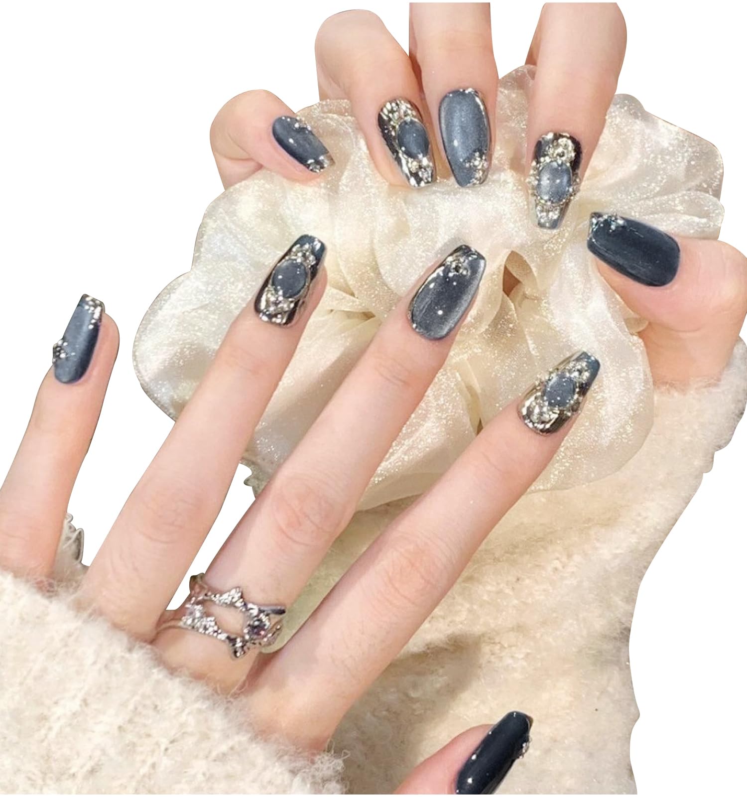 

Herbeluemily Nail Tips, Easy to Apply, Gel Nails, Self-Nail, False Nails, Magnetic, Mirror, C, Dark Blue, Long, L (HM-0179-R15-C-L-L)