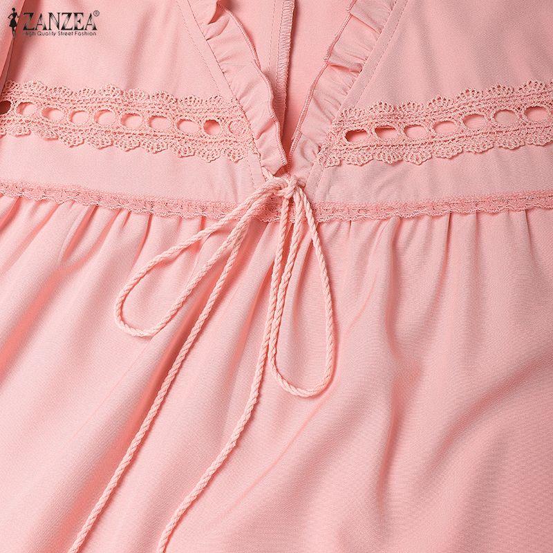 ZANZEA Women V-neck 3/4 Sleeve Loose Casual Bohemian Dress