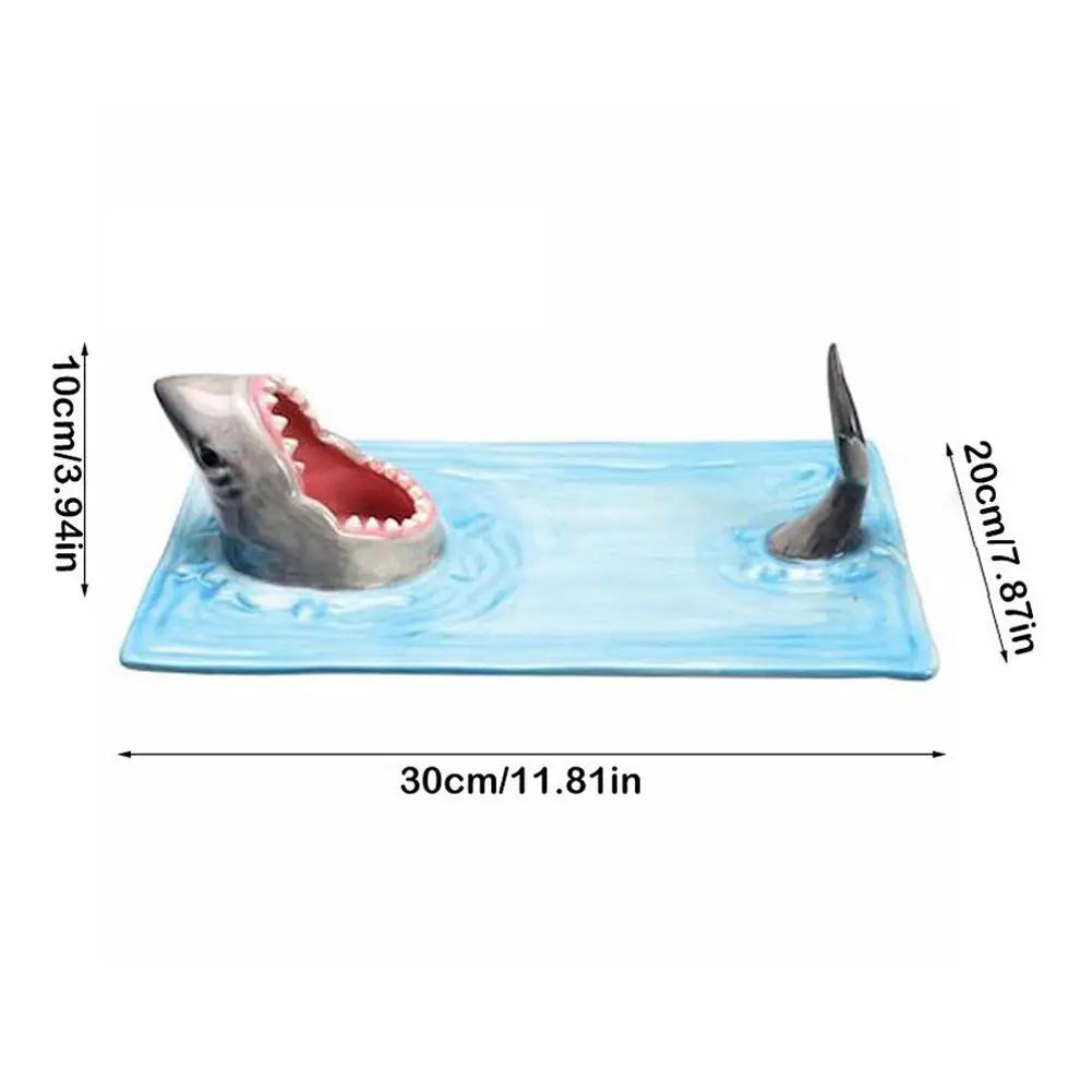 Ceramic Sushi Plate Shark Shape Rectangle Cheese Board Dining Table Kitchen Decoration