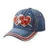 (M, Blue) Denim Baseball Cap Rhinestone Heart Low Profile Hat Trendy Adjustable Sun Hats for Men Women