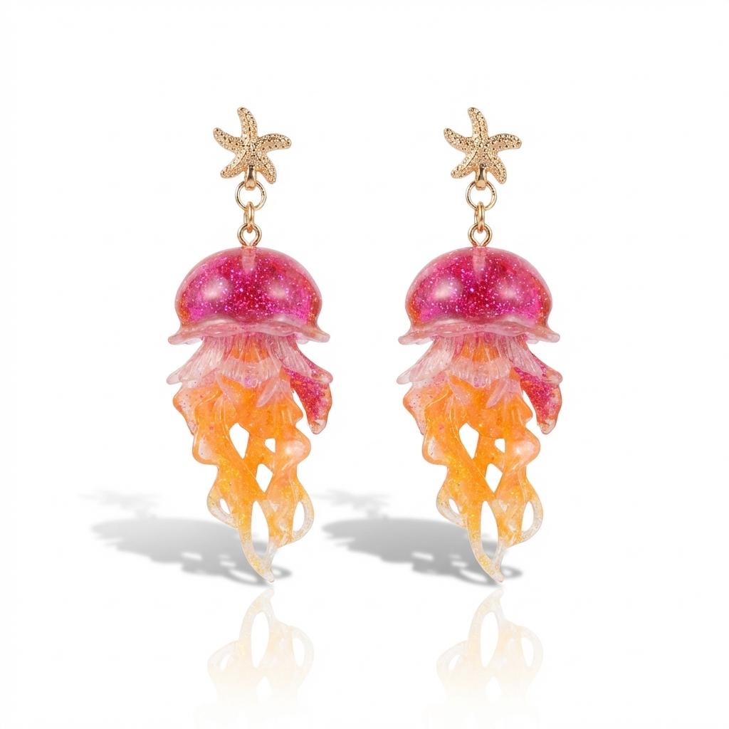 Vacation Sweet Drop Earrings For Women Starfish Gradient Jellyfish Acrylic Lightweight Beachwear Jewelry