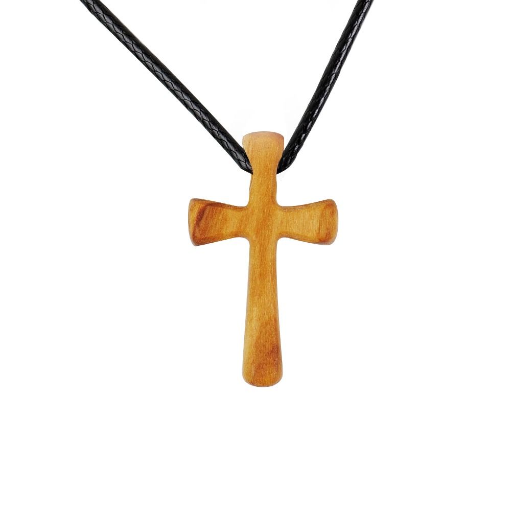 Hand-carved Cross Pendant Leather Rope Neckchain for Prayer Funny Cross Necklaces Church