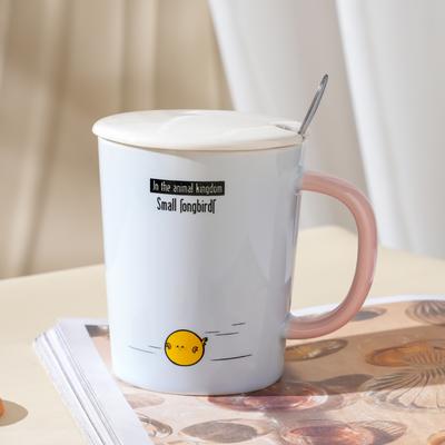 Niedliches Tier mit Deckel Löffel Keramiktasse Student Cartoon Becher Hohes Aussehen Große Kapazität Wasserbecher Hohe Temperaturbeständigkeit