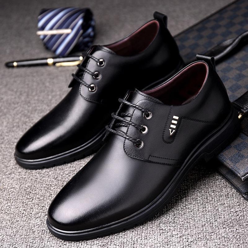 Men's Slip-on Loafers, PU Upper Lace-up Pointed Toe Casual Dress Shoes, Low Top Flat Square Heel Breathable Walking Shoes for Men, Black