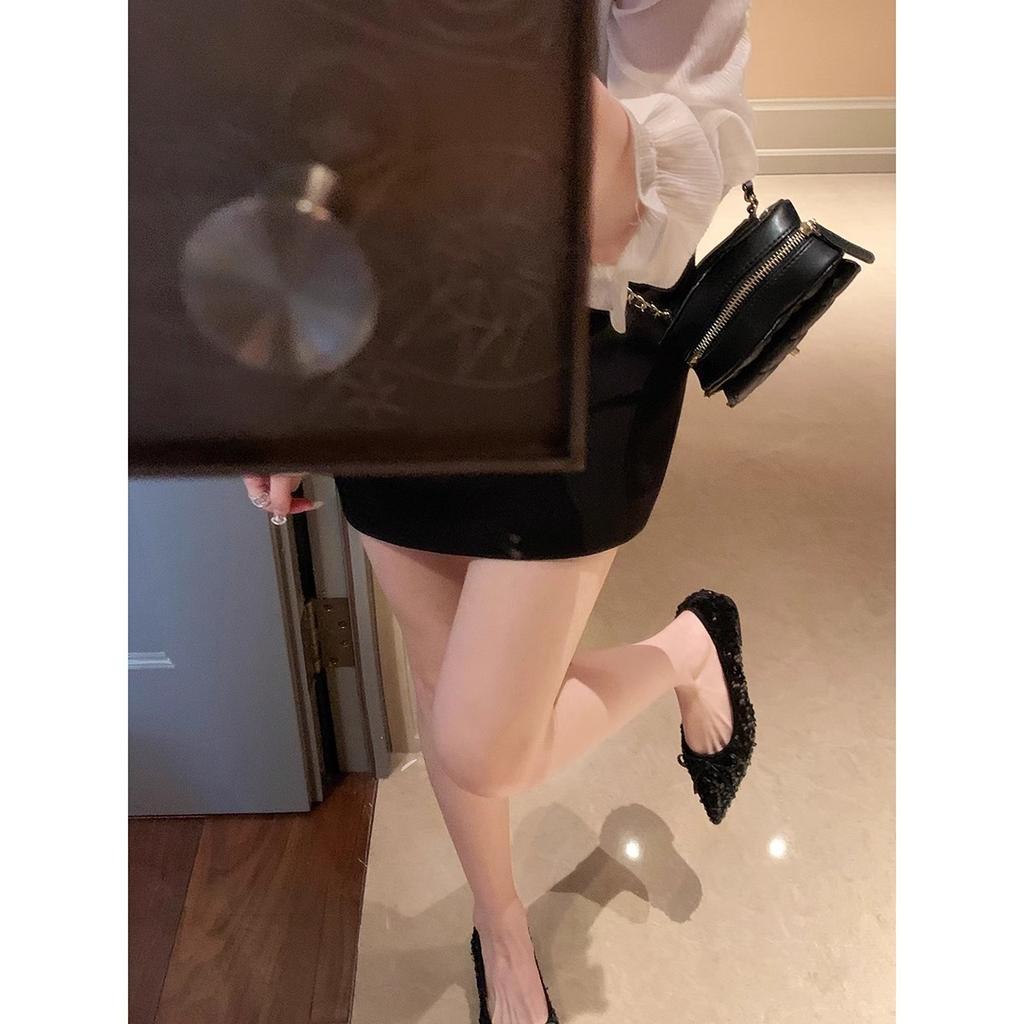 Sheepskin Version~ Sparkling Sequins Exquisite Small Pointed Head Shallow Mouth Soft Sole Dating Bow Single Shoes Women