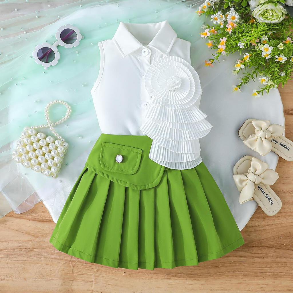 Baby Girls Sleeveless Collared Dress with Pleated Ruffle Accent, Stylish Party Outfit