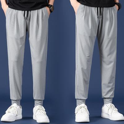 Men Ice Silk Sweatpants Elastic Drawstring Waist Pockets Sport Pants Breathable Mesh Thin Fitness Trousers Streetwear