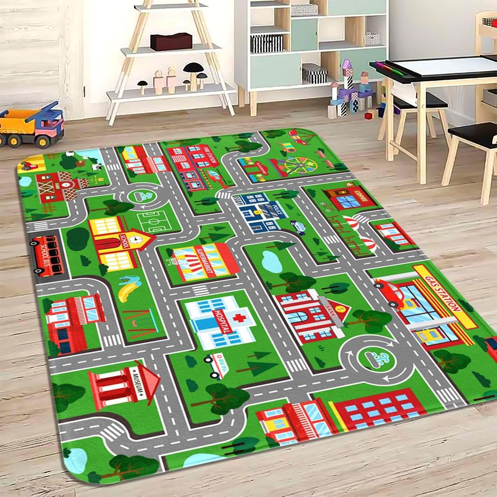 Zoo Animal Transportation Carpet Children's Play Carpet Route Map  Giraffe  Lion Panda Design Floor Mat Home Decoration Rug