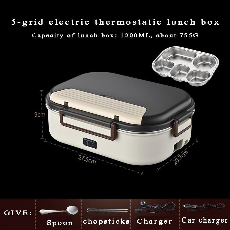 50W Portable Keep Warm Lunch Box with Storage Bag Household Food Grade Stainless Steel Insulation Bento Box 27.5*20.3*9cm