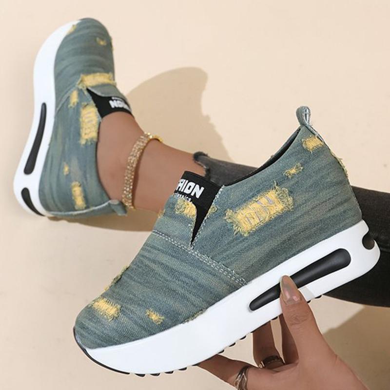 Fashion Fashion Mix Color Ripped Sneakers Women Slip On Lightweight Sports Shoes Woman Autumn Winter Low Top Platform Sneaker Female