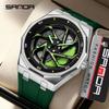 SANDA Men's Waterproof Luminous Polygonal Quartz Watch with 3D Rotating Dial and Silicone Band