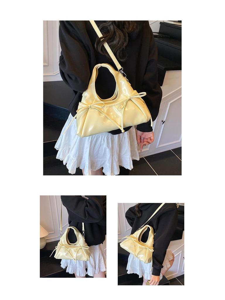 2025 Sweet Girl Bow-Accent Crescent Handbag - PU Shoulder Bag for Commute