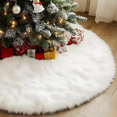 White Plush Christmas Tree Skirt  with Soft Fluffy Border, Luxury -like Feel for Xmas, Weddings, Parties & Holiday Decorations