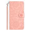 For iPhone 16 Pro Case Flower Imprint Leather Flip Wallet Phone Cover with Wrist Strap