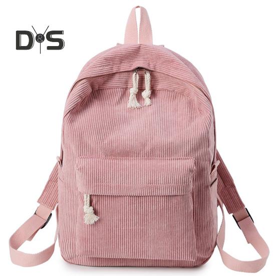 Solid Color Corduroy Backpack Anti-theft Training Knapsack with Adjustable Straps Large Capacity Unisex Schoolbag for Travel Camping Work Gym