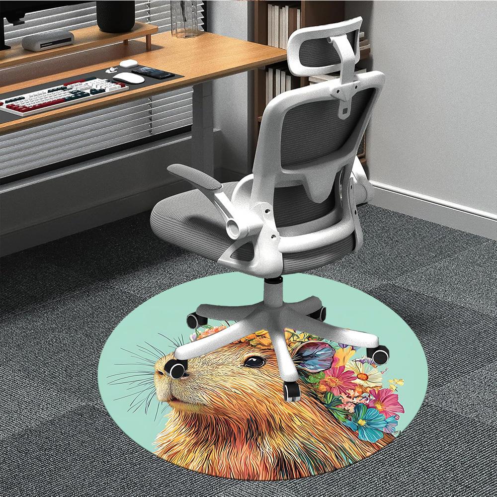 

1pc Capybara Floral Crown Chair Carpet for Office, Soft Comfortable Mat For Office, Living Room, Bedroom, Machine Washable Carpet yy251112058 80cm by 80cm