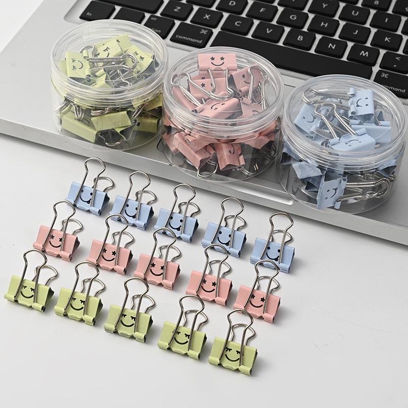 20pcs/pack Smiley Long Tail Clip, 19mm Cute and Creative Macaron Colored Metal Hollow Ticket Clip