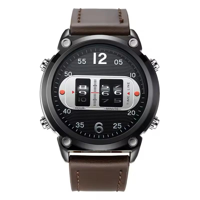 Herrenuhr Mode PU-Lederband Armee Sport Vintage Reifen Lässig Cooles Design Große Marke Datum Quarz Armbanduhr
