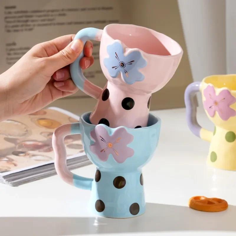 Cute Flower Patten Ceramic Bowl Ins Style Home Ice Cream Cup Dessert Cup Coffee Mug Gift for Girlfriends Home Kitchen Decor